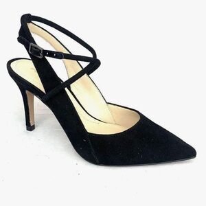 NWT Pelle Moda Strappy  Black Suede Pointed‎ Toe Slingback Heels 9 Stunning
